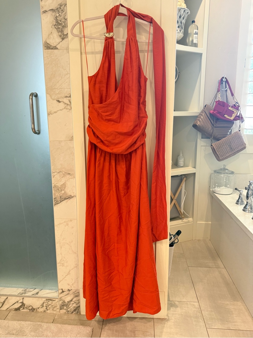 Topshop Burnt orange Halter Draped Maxi Dress